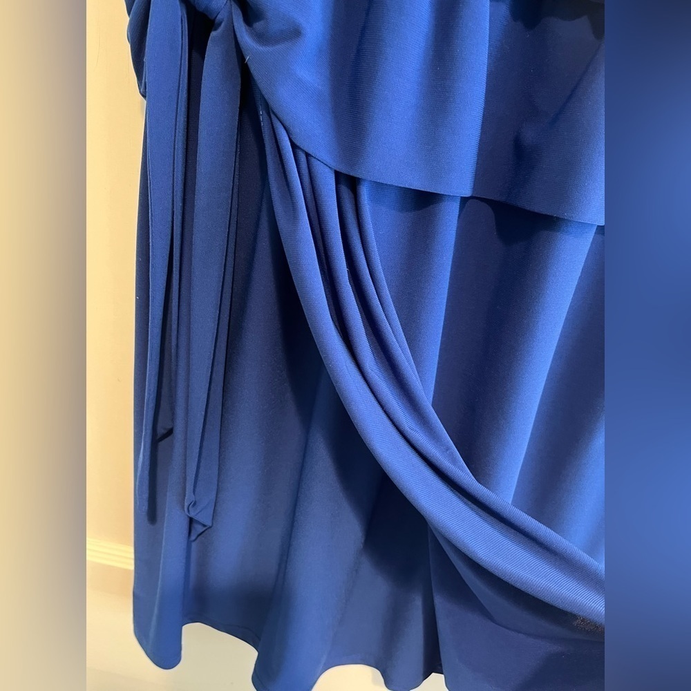 Cobalt Royal Blue Cap Sleeve Tie Waist Stretchy Mini Dress Size 14 Petite - Picture 5 of 7
